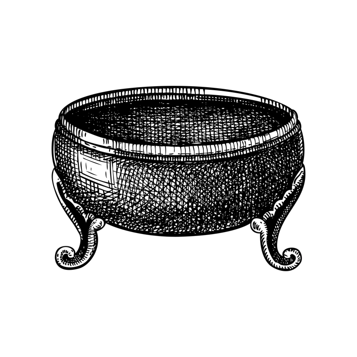 Offering bowl sketch. Witchcraft vector illustration. Vintage Halloween design element. Hand-drawn alchemy, apothecary, esoteric symbol. NOT AI generated